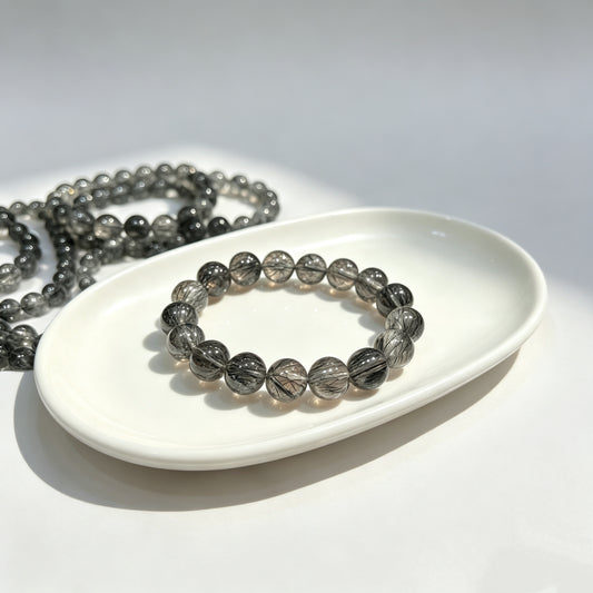 Natural Black Rutilated Quartz Beaded Bracelet