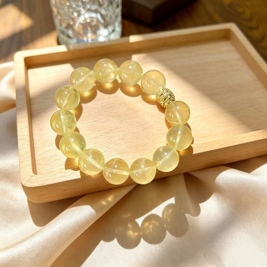 Natural High Clarity Lemon Citrine Beaded Bracelet with 14K Gold Filled Charm