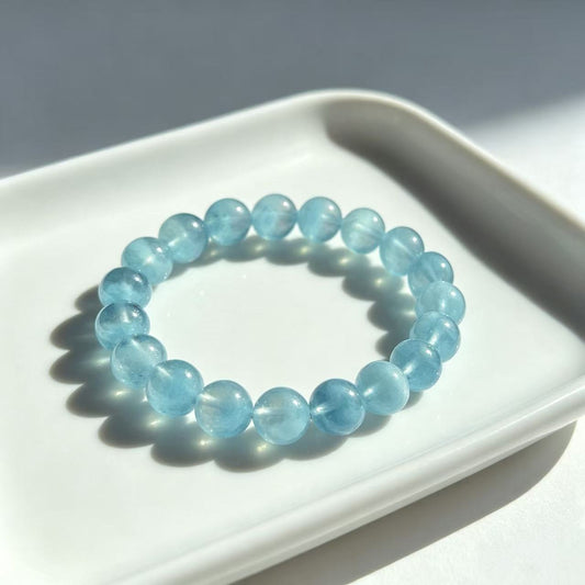 Natural High Ice Aquamarine Beaded Bracelet | Soft sky-blue tone
